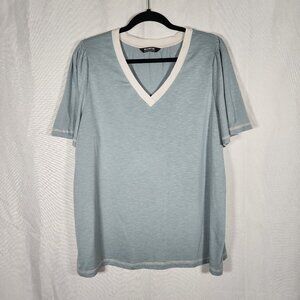 BloomChic Women's Baby Blue Flutter Sleeve Shirt 1X